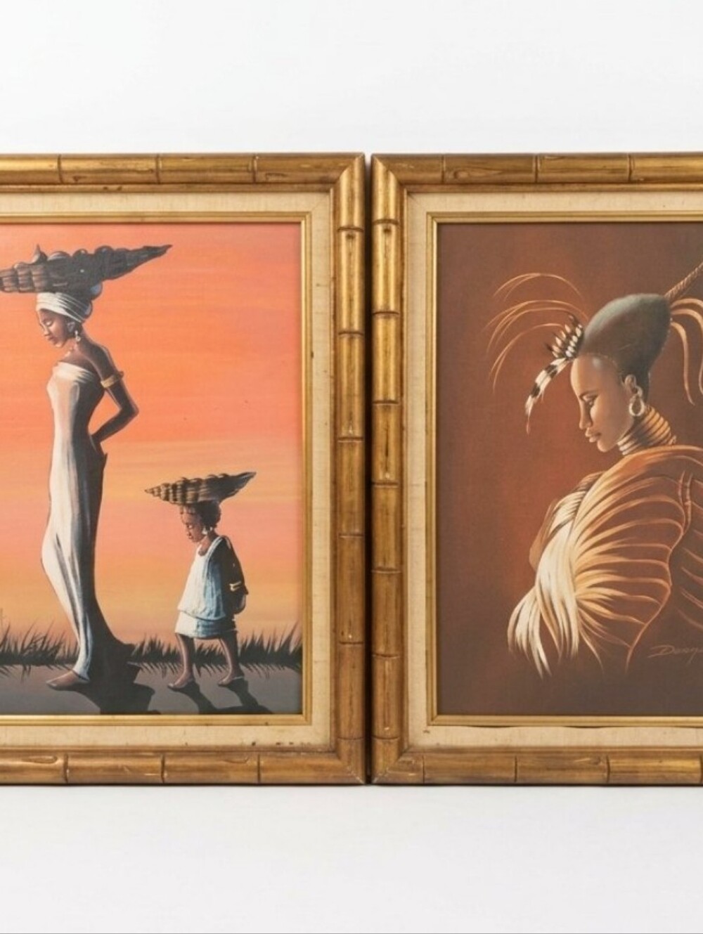 Two Vintage Elaine Dungill African American Paintings Giclee On Canvas / Framed
